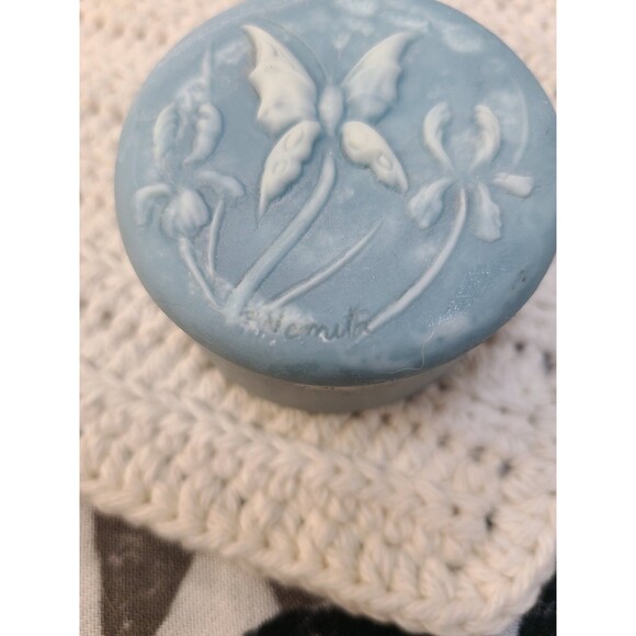 Butterfly Floral Blue Soapstone Trinket Dish Signed R Nemith Ring Holder - Picture 2 of 8